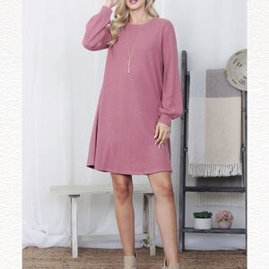 Pink A-line Long Sleeve Dress with Bishop Sleeves